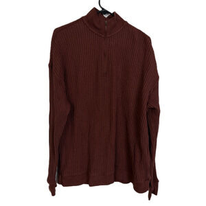 Mate the Label Waffle 1/4 Zip Sweatshirt Mens Medium Burgundy Organic Cotton